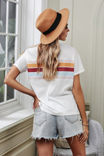 Striped Dropped Shoulder Round Neck Tee - SHE BADDY© ONLINE WOMEN FASHION & CLOTHING STORE