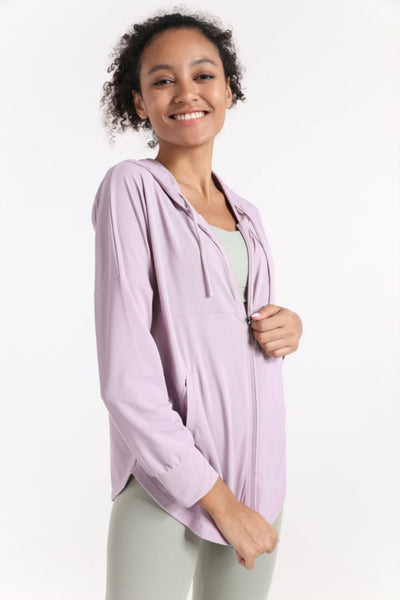 Curved Hem Drawstring Hooded Sports Jacket - SHE BADDY© ONLINE WOMEN FASHION & CLOTHING STORE