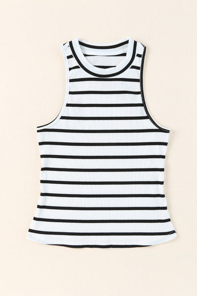 Striped Ribbed Round Neck Tank - SHE BADDY© ONLINE WOMEN FASHION & CLOTHING STORE