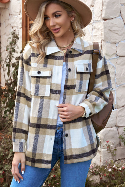 Plaid Dropped Shoulder Pocket Shacket - SHE BADDY© ONLINE WOMEN FASHION & CLOTHING STORE