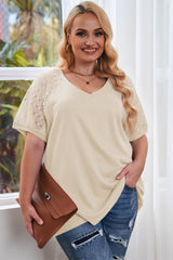 Plus Size Spliced Lace V-Neck Top - SHE BADDY© ONLINE WOMEN FASHION & CLOTHING STORE