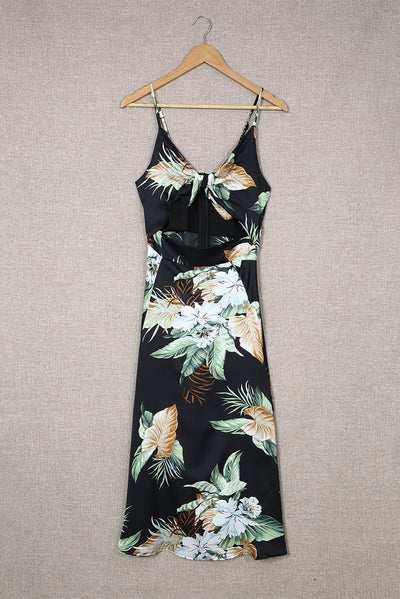 Floral Tied Cutout Split Spaghetti Strap Dress - SHE BADDY© ONLINE WOMEN FASHION & CLOTHING STORE