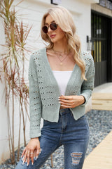 Open Front Cuffed Cropped Cardigan - SHE BADDY© ONLINE WOMEN FASHION & CLOTHING STORE