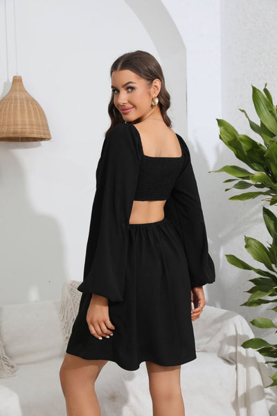 Cutout Long Balloon Sleeve Dress - SHE BADDY© ONLINE WOMEN FASHION & CLOTHING STORE