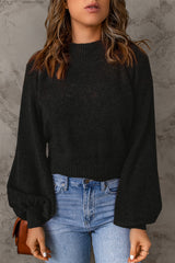 Ribbed Trim Balloon Sleeve Sweater - SHE BADDY© ONLINE WOMEN FASHION & CLOTHING STORE