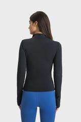 Half Zip Thumbhole Sleeve Sports Top - SHE BADDY© ONLINE WOMEN FASHION & CLOTHING STORE