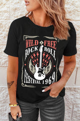 Guitar Graphic Cuffed T-Shirt - SHE BADDY© ONLINE WOMEN FASHION & CLOTHING STORE