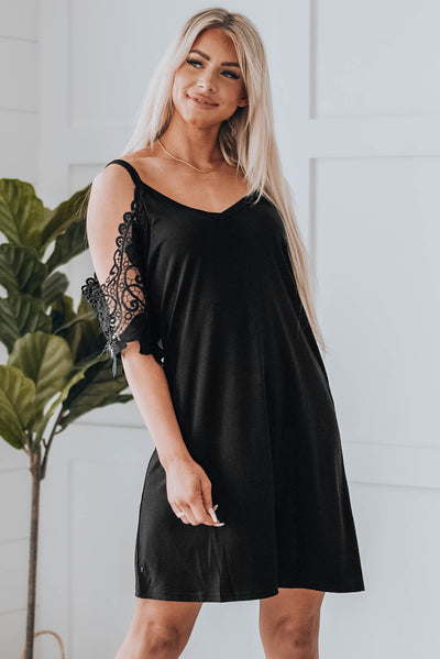 Spliced Lace Cold-Shoulder Mini Dress - SHE BADDY© ONLINE WOMEN FASHION & CLOTHING STORE