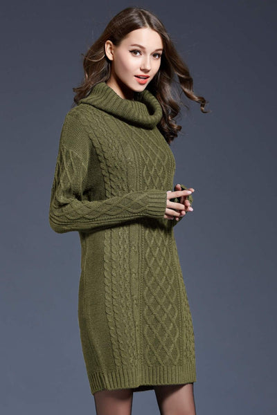 Full Size Mixed Knit Cowl Neck Dropped Shoulder Sweater Dress - SHE BADDY© ONLINE WOMEN FASHION & CLOTHING STORE