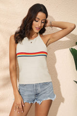 Rainbow Stripe Halter Neck Knit Tank - SHE BADDY© ONLINE WOMEN FASHION & CLOTHING STORE