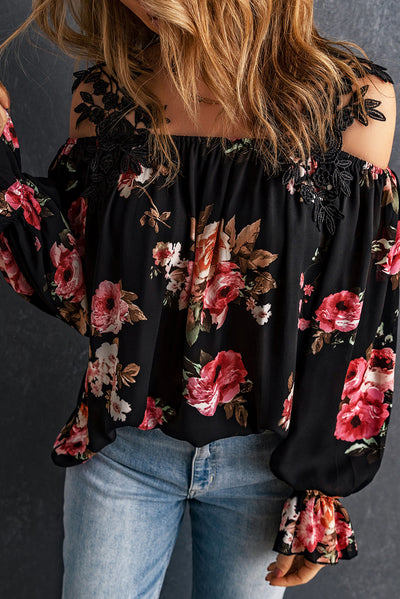 Floral Lace Cold-Shoulder Flounce Sleeve Blouse - SHE BADDY© ONLINE WOMEN FASHION & CLOTHING STORE