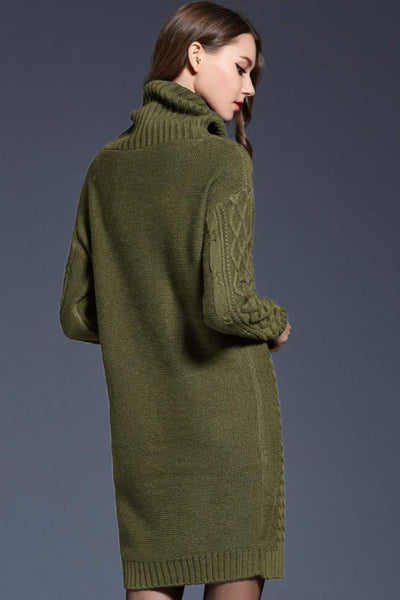 Full Size Mixed Knit Cowl Neck Dropped Shoulder Sweater Dress - SHE BADDY© ONLINE WOMEN FASHION & CLOTHING STORE