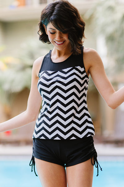 Full Size Chevron Print Ruched Tankini Set - SHE BADDY© ONLINE WOMEN FASHION & CLOTHING STORE