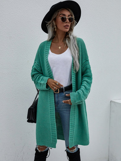 Horizontal Ribbing Open Front Duster Cardigan - SHE BADDY© ONLINE WOMEN FASHION & CLOTHING STORE