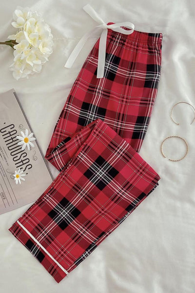 Plaid Tied Loungewear Pants - SHE BADDY© ONLINE WOMEN FASHION & CLOTHING STORE