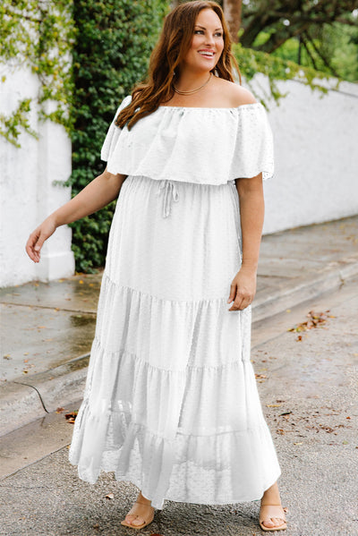 Plus Size Swiss Dot Off-Shoulder Tiered Dress - SHE BADDY© ONLINE WOMEN FASHION & CLOTHING STORE