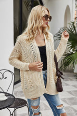 Ribbed Trim Openwork Open Front Cardigan - SHE BADDY© ONLINE WOMEN FASHION & CLOTHING STORE