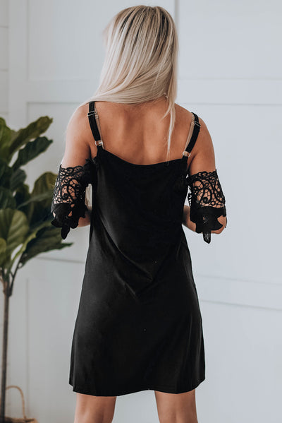 Spliced Lace Cold-Shoulder Mini Dress - SHE BADDY© ONLINE WOMEN FASHION & CLOTHING STORE