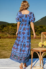 Floral Ruched Puff Sleeve Tiered Maxi Dress - SHE BADDY© ONLINE WOMEN FASHION & CLOTHING STORE