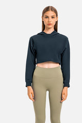 Long Sleeve Cropped Sports Hoodie - SHE BADDY© ONLINE WOMEN FASHION & CLOTHING STORE