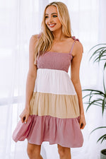 Color Block Tie Shoulder Tiered Dress - SHE BADDY© ONLINE WOMEN FASHION & CLOTHING STORE