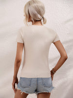 Cutout Round Neck Short Sleeve Knit Top - SHE BADDY© ONLINE WOMEN FASHION & CLOTHING STORE