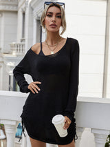 Drawstring Detail Open Back Scoop Neck Knit Top - SHE BADDY© ONLINE WOMEN FASHION & CLOTHING STORE