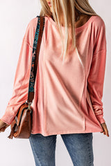 Ribbed Trim Panel Long Sleeve Top - SHE BADDY© ONLINE WOMEN FASHION & CLOTHING STORE