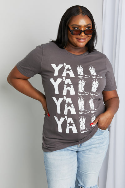 mineB Full Size Y'ALL Cowboy Boots Graphic Tee - SHE BADDY© ONLINE WOMEN FASHION & CLOTHING STORE