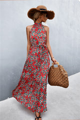 Printed Sleeveless Tie Waist Maxi Dress - SHE BADDY© ONLINE WOMEN FASHION & CLOTHING STORE