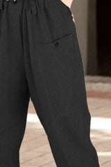 Button Detail Elastic Waist Pocket Pants - SHE BADDY© ONLINE WOMEN FASHION & CLOTHING STORE