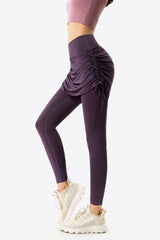 Drawstring Ruched Faux Layered Yoga Leggings - SHE BADDY© ONLINE WOMEN FASHION & CLOTHING STORE