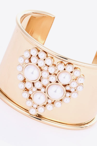 Heart Pearl Open Bracelet - SHE BADDY© ONLINE WOMEN FASHION & CLOTHING STORE