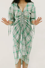Plus Size Plaid Drawstring Detail Flounce Sleeve Dress - SHE BADDY© ONLINE WOMEN FASHION & CLOTHING STORE