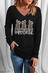 HOPPY EASTER Graphic V-Neck Top - SHE BADDY© ONLINE WOMEN FASHION & CLOTHING STORE
