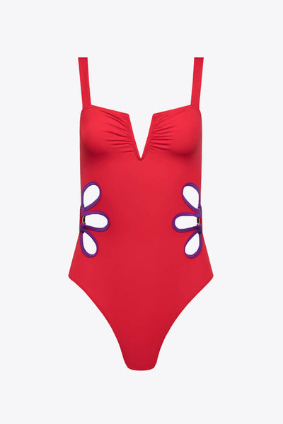 Contrast Trim Cutout Notched Neck One-Piece Swimsuit - SHE BADDY© ONLINE WOMEN FASHION & CLOTHING STORE