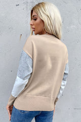 Color Block Ribbed Trim Round Neck Knit Pullover - SHE BADDY© ONLINE WOMEN FASHION & CLOTHING STORE