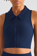 Zip Up Collared Cropped Sports Top - SHE BADDY© ONLINE WOMEN FASHION & CLOTHING STORE