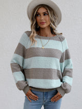 Striped Raglan Sleeve Ribbed Trim Knit Top - SHE BADDY© ONLINE WOMEN FASHION & CLOTHING STORE