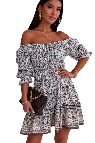 Printed Off-Shoulder Pleated Dress - SHE BADDY© ONLINE WOMEN FASHION & CLOTHING STORE