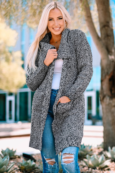 Heathered Open Front Longline Cardigan with Pockets - SHE BADDY© ONLINE WOMEN FASHION & CLOTHING STORE