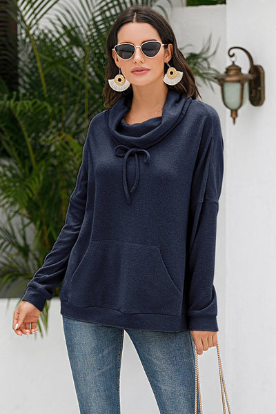 Cowl Neck Drop Shoulder Sweatshirt - SHE BADDY© ONLINE WOMEN FASHION & CLOTHING STORE