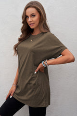 Short Sleeve Round Neck Tee Shirt with Pockets - SHE BADDY© ONLINE WOMEN FASHION & CLOTHING STORE