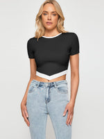 Contrast Trim Pointed Hem Ribbed Crop Top - SHE BADDY© ONLINE WOMEN FASHION & CLOTHING STORE