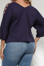 Plus Size Cutout Three-Quarter Sleeve Blouse - SHE BADDY© ONLINE WOMEN FASHION & CLOTHING STORE