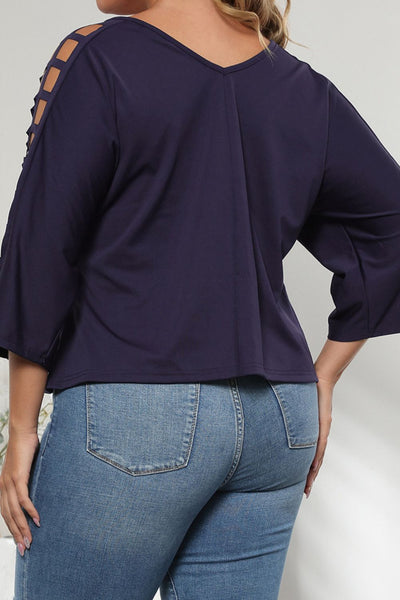 Plus Size Cutout Three-Quarter Sleeve Blouse - SHE BADDY© ONLINE WOMEN FASHION & CLOTHING STORE