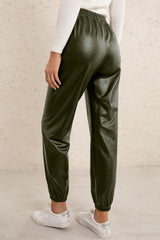 Elastic Waist PU Leather Joggers - SHE BADDY© ONLINE WOMEN FASHION & CLOTHING STORE