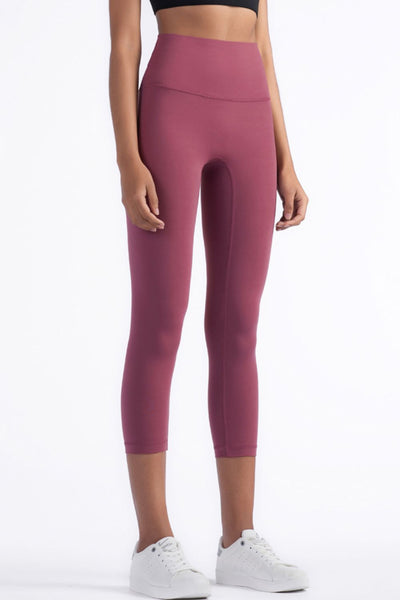 Feel Like Skin Elastic Waistband Cropped Yoga Leggings - SHE BADDY© ONLINE WOMEN FASHION & CLOTHING STORE