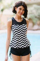 Full Size Chevron Print Ruched Tankini Set - SHE BADDY© ONLINE WOMEN FASHION & CLOTHING STORE