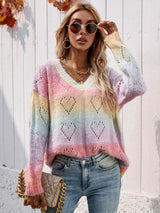 Tie-Dye V-Neck Drop Shoulder Pullover Sweater - SHE BADDY© ONLINE WOMEN FASHION & CLOTHING STORE